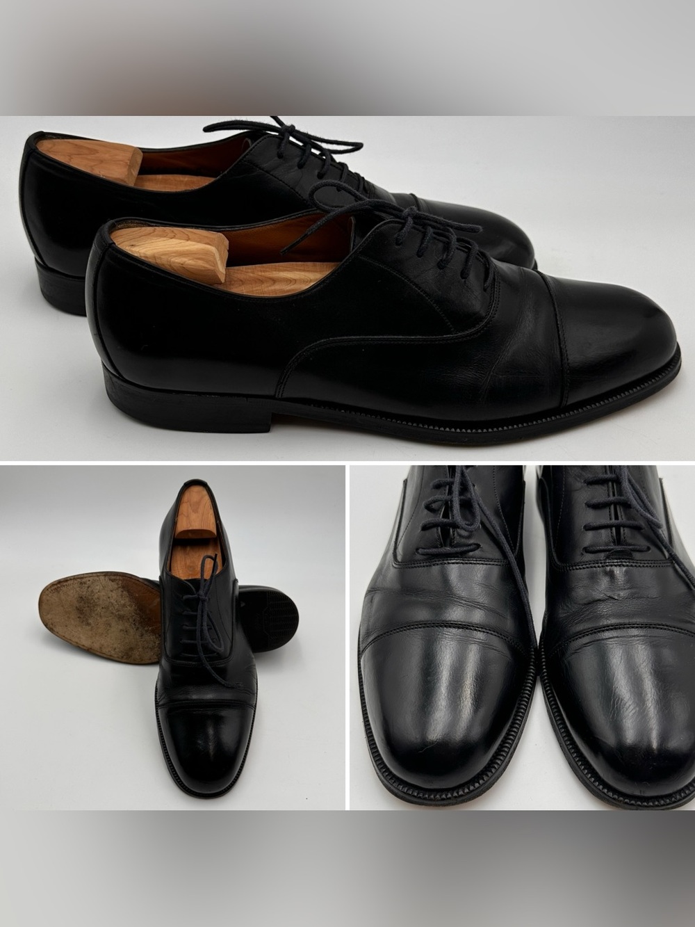 BRUNO MAGLI MENS DRESS SHOES SZ 10 REED BLACK CAP TOE OXFORD ITALY 90s VINTAGE